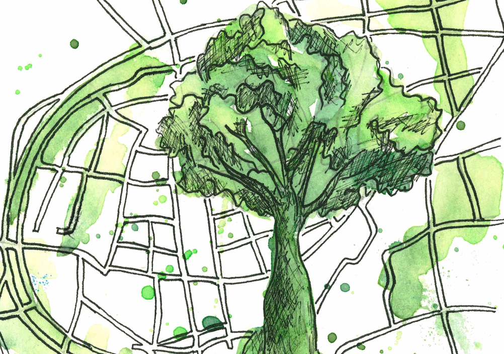 Skizze mit Baum zu Studentischen Erholungsräumen in der Nähe des Zentralcampus der Uni Göttingen