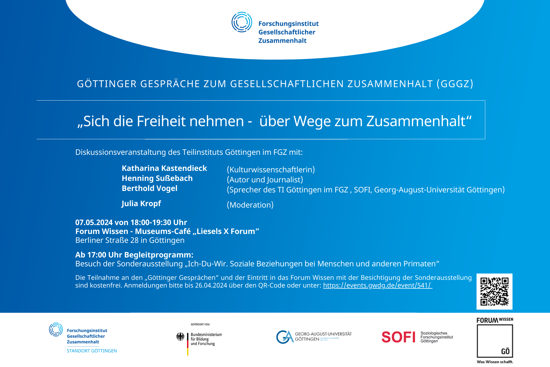 Das Soziologisches Forschungsinstitut Göttingen (SOFI) e.V. an der Georg-August-Universität lädt als Göttinger Standort des Forschungsinstituts Gesellschaftlicher Zusammenhalt (FGZ) herzlich zu den nächsten „Göttinger Gesprächen zum Gesellschaftlichen Zusammenhalt (GGGZ)“ am 07.05.2024 ins Forum Wissen ein!